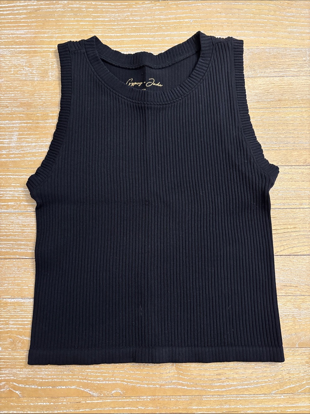 Ribbed Black Sleeveless Tank Top by Pepper Jade